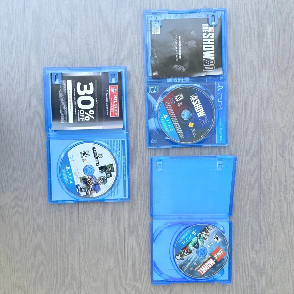 PS4 Game Bundle Madden 21 MLB The Show 20 LEGO Marvel Super Heroes Lot of 3‎